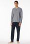 Pajamas long stripes button placket midnight blue - Casual Essentials