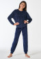 Pyjama long velours poignet Mille Fleur bleu foncé - Teens Nightwear