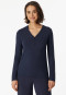 Shirt long-sleeved modal V-neck button placket blue - Mix & Relax