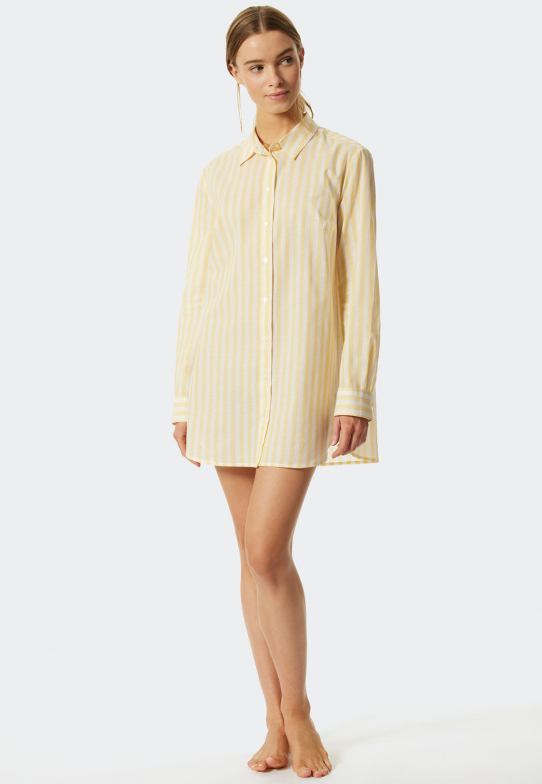 Sleep shirt long-sleeved woven fabric button placket stripes yellow -  Pyjama Story