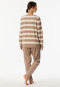 Schlafanzug lang Frottee Bündchen Ringel taupe-meliert - Casual Essentials
