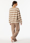 Schlafanzug lang Frottee Bündchen Ringel taupe-meliert - Casual Essentials