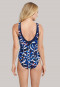 V-neck swimsuit Soft cups leaf print, dark blue pattern - Marine Leaf