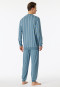 Pigiama lungo in cotone organico con scollo a V, polsini e tasca sul petto a quadri blu-grigio - Comfort Nightwear