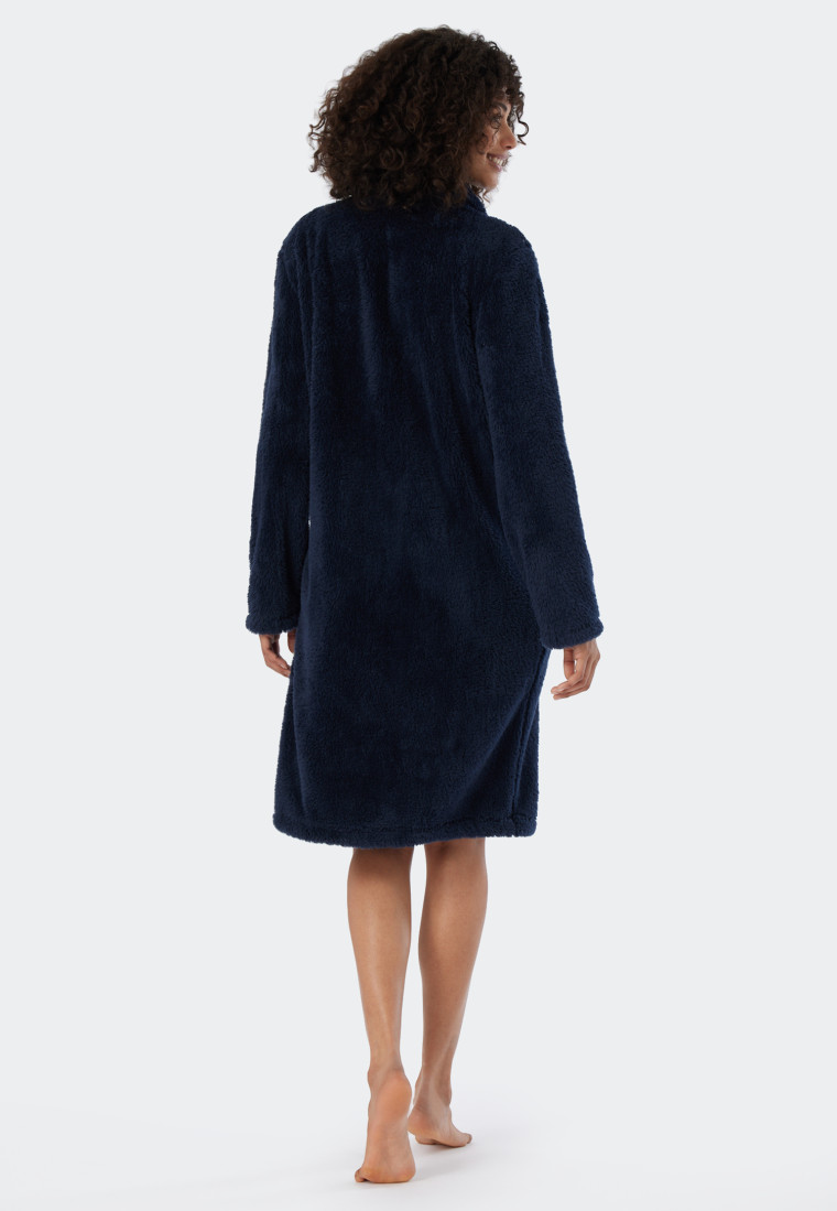 Bathrobe teddy fleece dark blue - Essentials