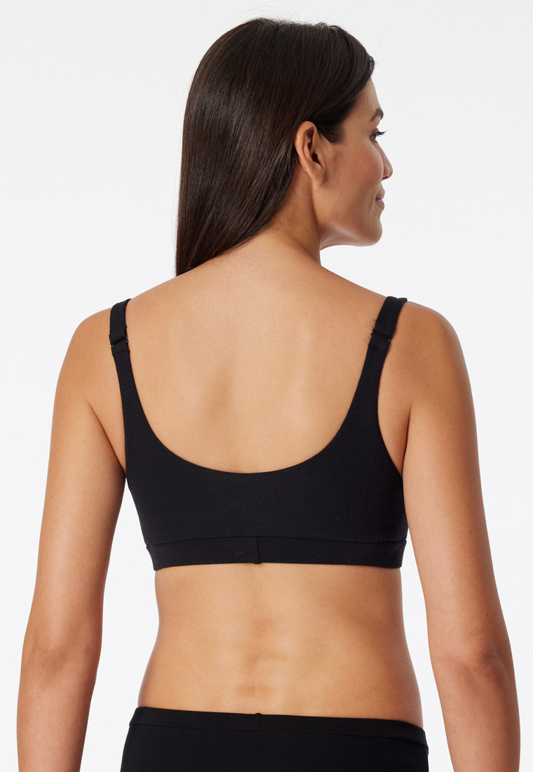 Bralette in cotone biologico a doppia costa, nero - Pure Rib