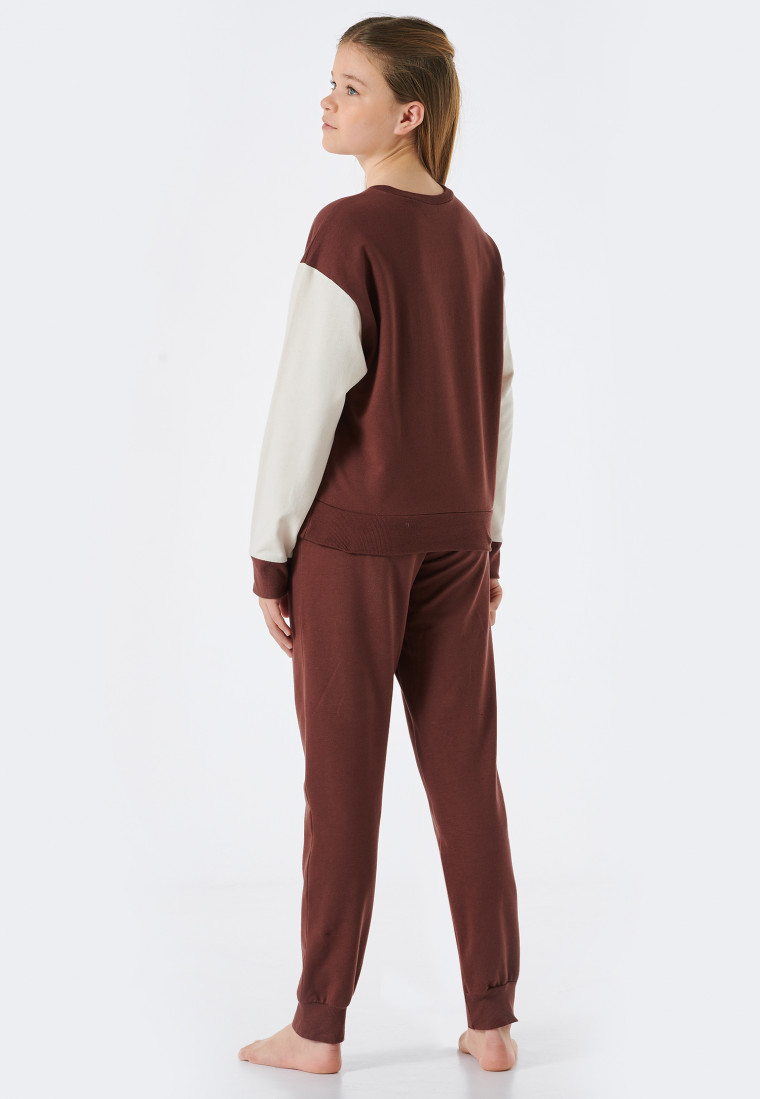 Pyjama long molleton coton bio bords-côtes marron - Teens Nightwear