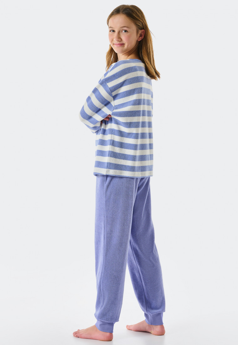 Pajamas long terry cloth cuffs stripes silver lilac - Teens