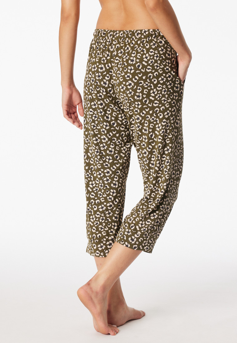Loungehose 3/4-lang Blumen Leoparden oliv - Mix+Relax