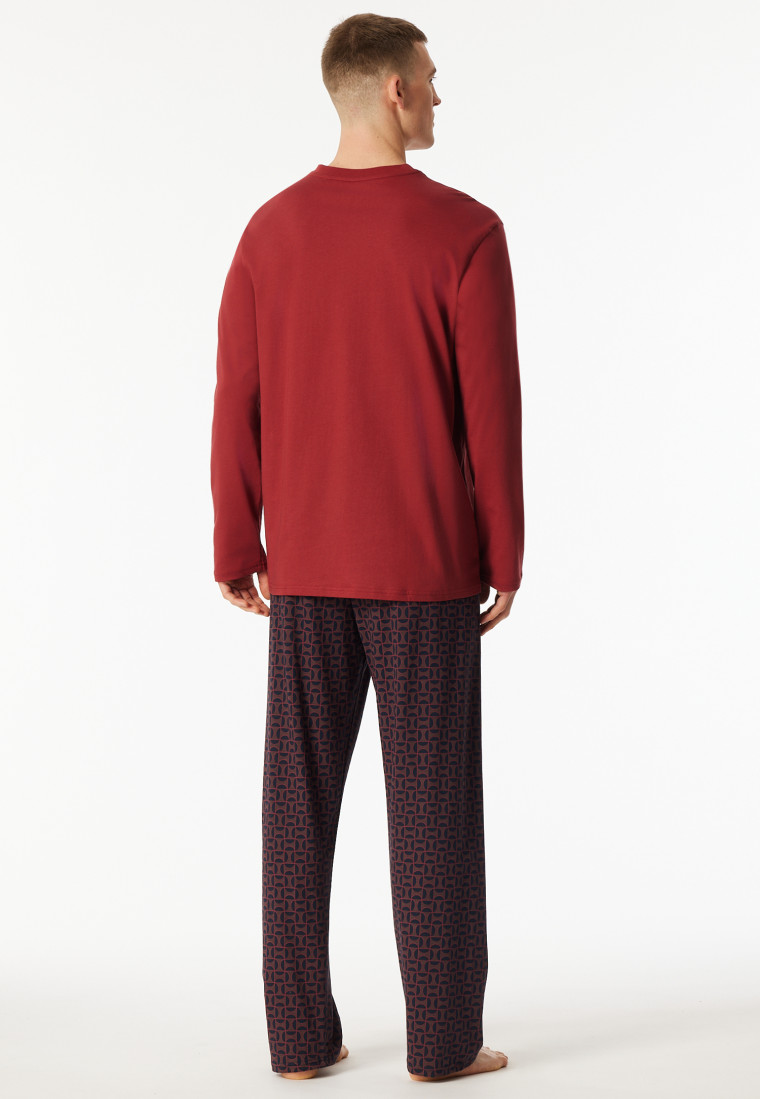 Pigiama lungo in Organic Cotton a strisce rosso scuro - Comfort Nightwear