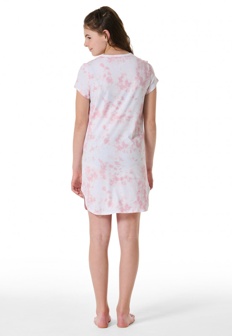 Camicia da notte a maniche corte in cotone organico batik rosa tenue - Nightwear