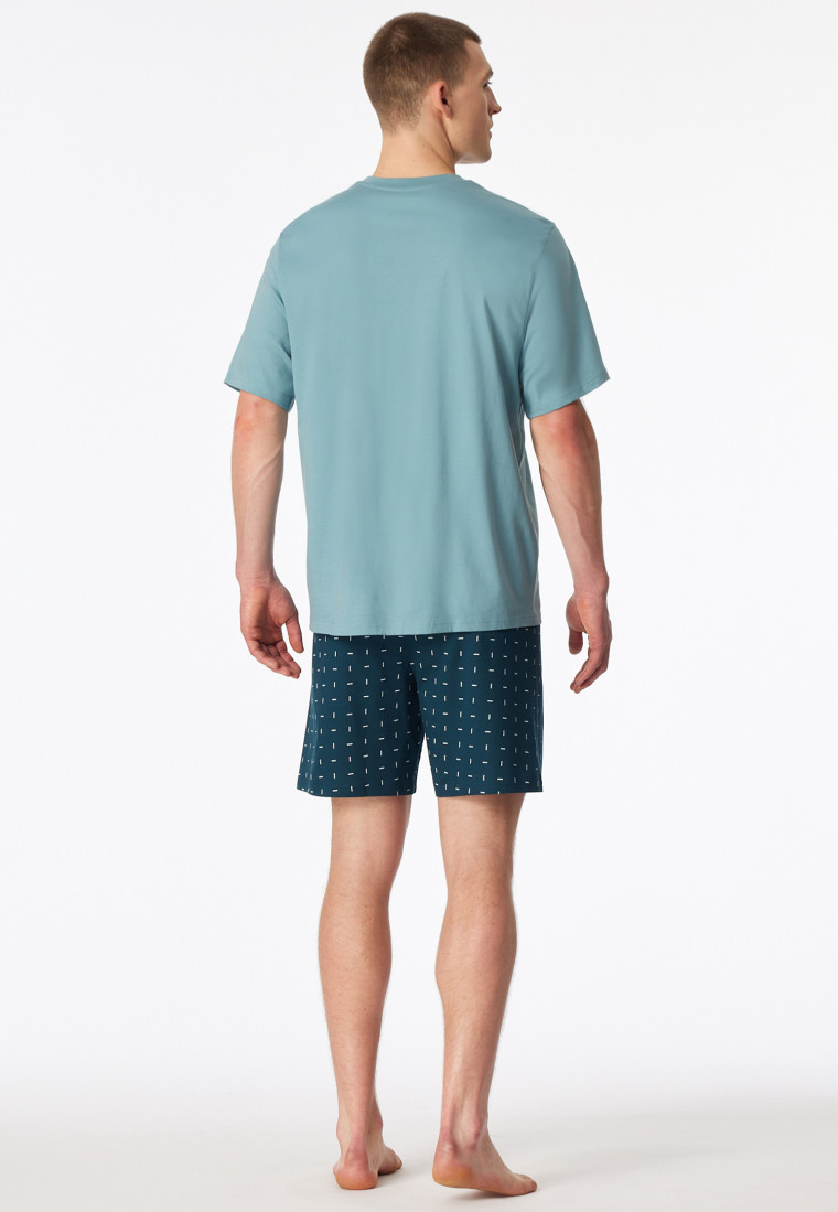 Short pyjamas V-neck chest pocket mint patterned - Comfort Essentials