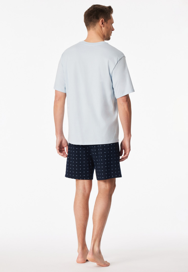 Short pyjamas V-neck chest pocket light blue patterned - Comfort Essentials