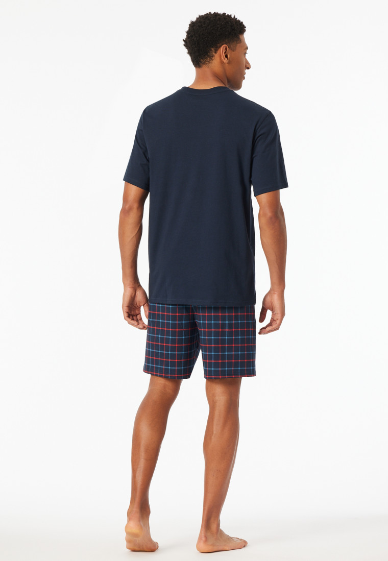 Short pyjamas V-neck chest pocket navy patterned - Comfort Essentials