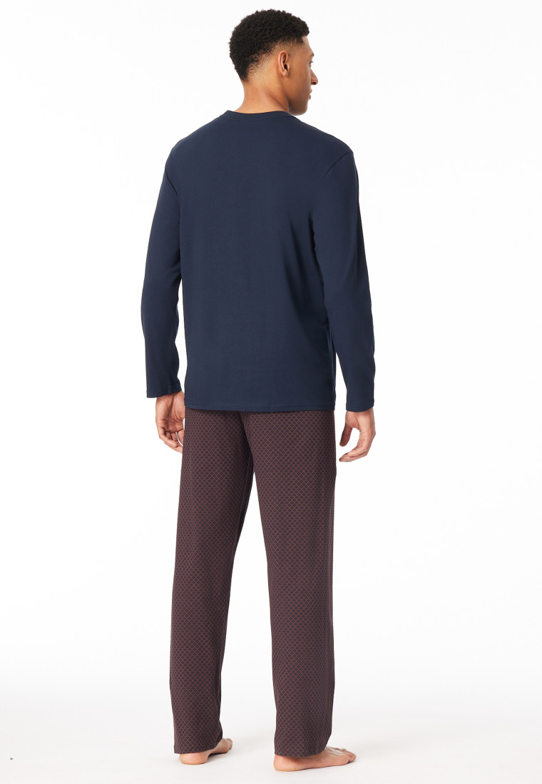 Pigiama lungo con scollatura a V e tasca sul petto a fantasia marrone rossiccio - Comfort Essentials