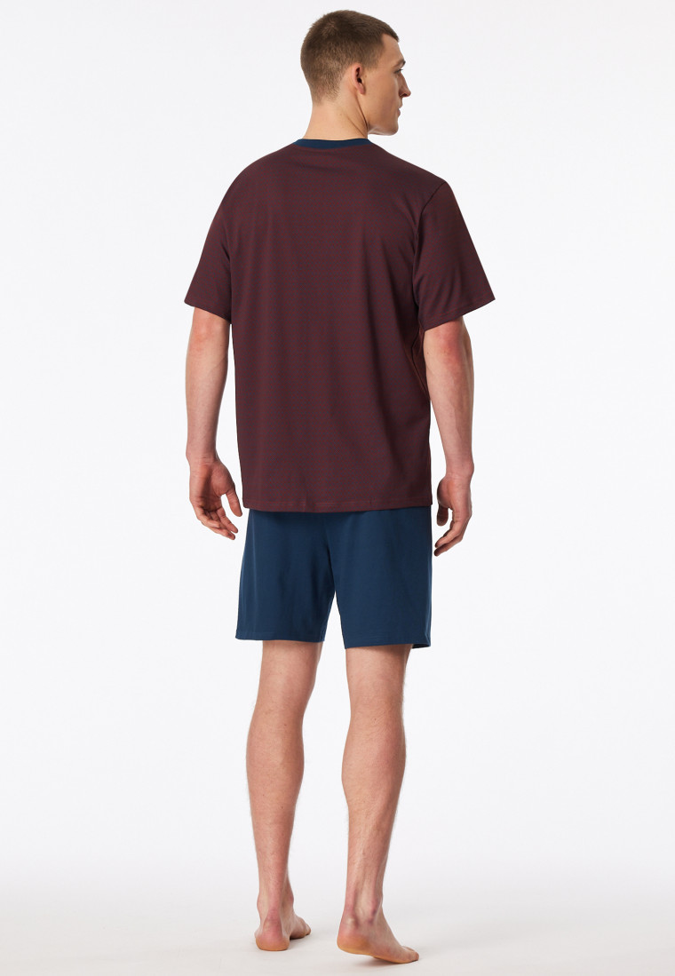 Schlafanzug kurz Brusttasche rot gemustert - Comfort Essentials