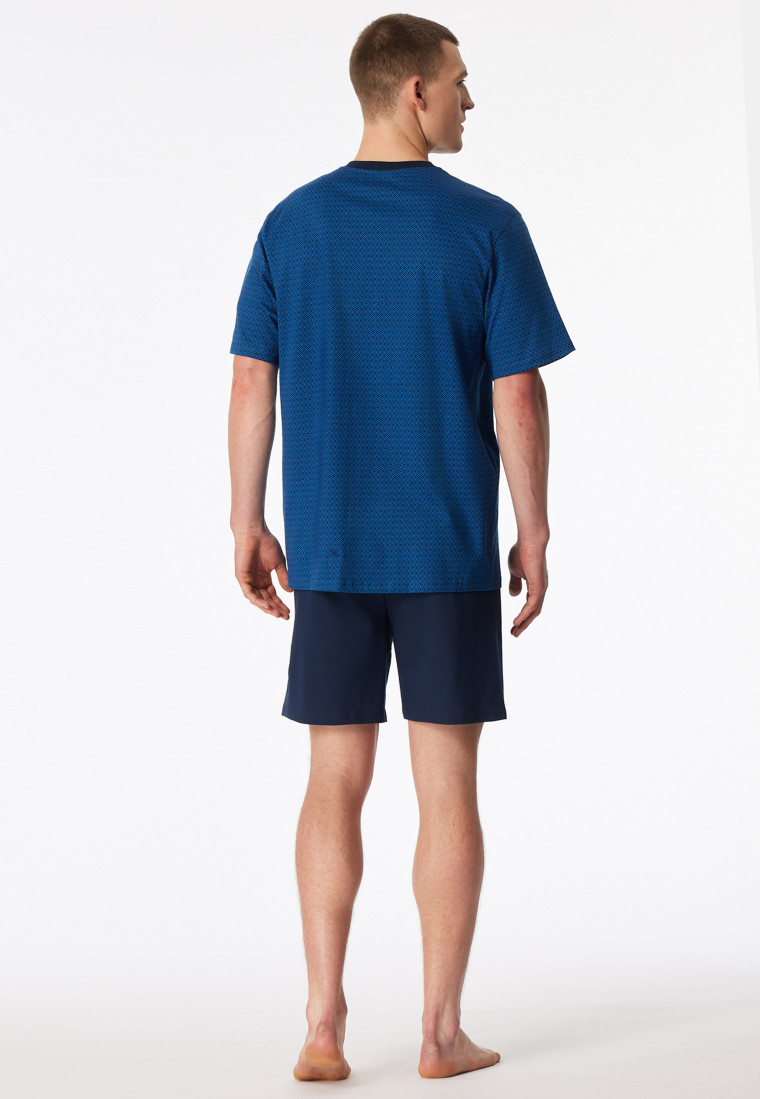 Short pyjamas with blue patterned chest pocket - Comfort Essentials