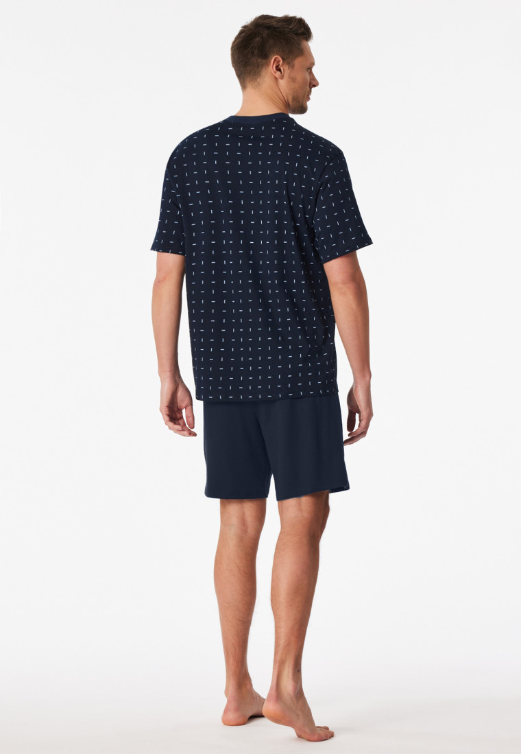 Short pyjamas with dark blue patterned chest pocket - Comfort Essentials