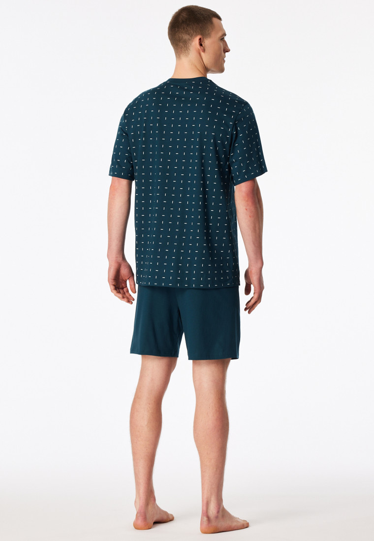 Short pyjamas with petroleum patterned chest pocket - Comfort Essentials