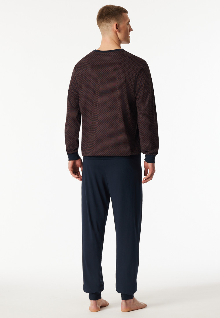 Pyjamas long pyjamas cuffs chest pocket red-brown patterned - Comfort Essentials