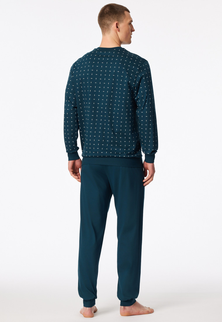 Pyjamas long pyjamas cuffs chest pocket petroleum patterned - Comfort Essentials