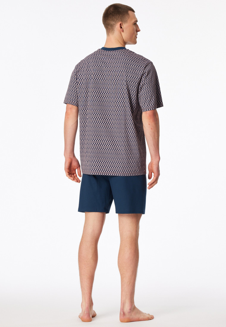 Schlafanzug kurz V-Ausschnitt Brusttasche rot gemustert - Comfort Nightwear