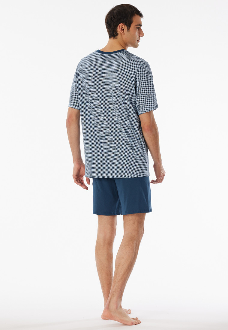 Pigiama corto in cotone organico scollatura a V tasca sul petto motivo a quadretti - Comfort Nightwear