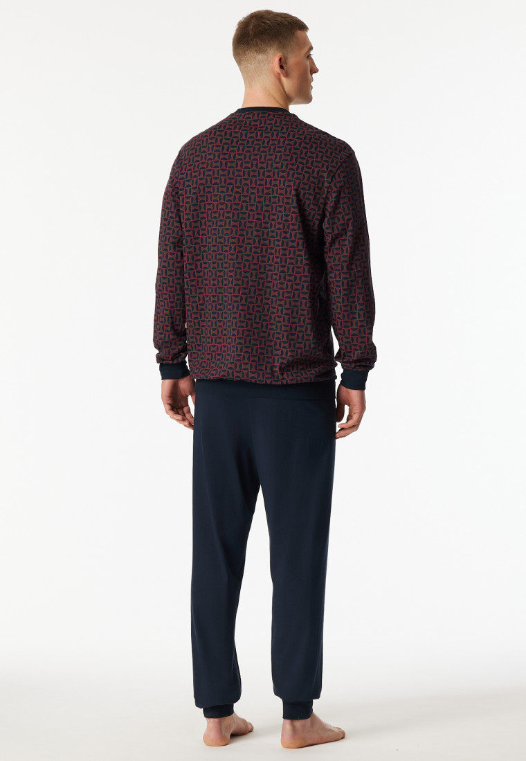 Pyjama long poignet imprimé brun-rouge - Comfort Nightwear