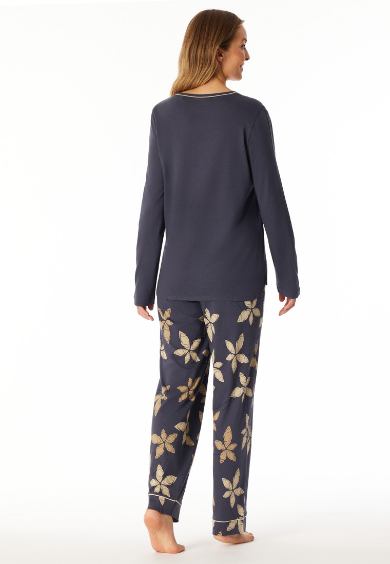 Schlafanzug lang Blumen graphit - Comfort Nightwear