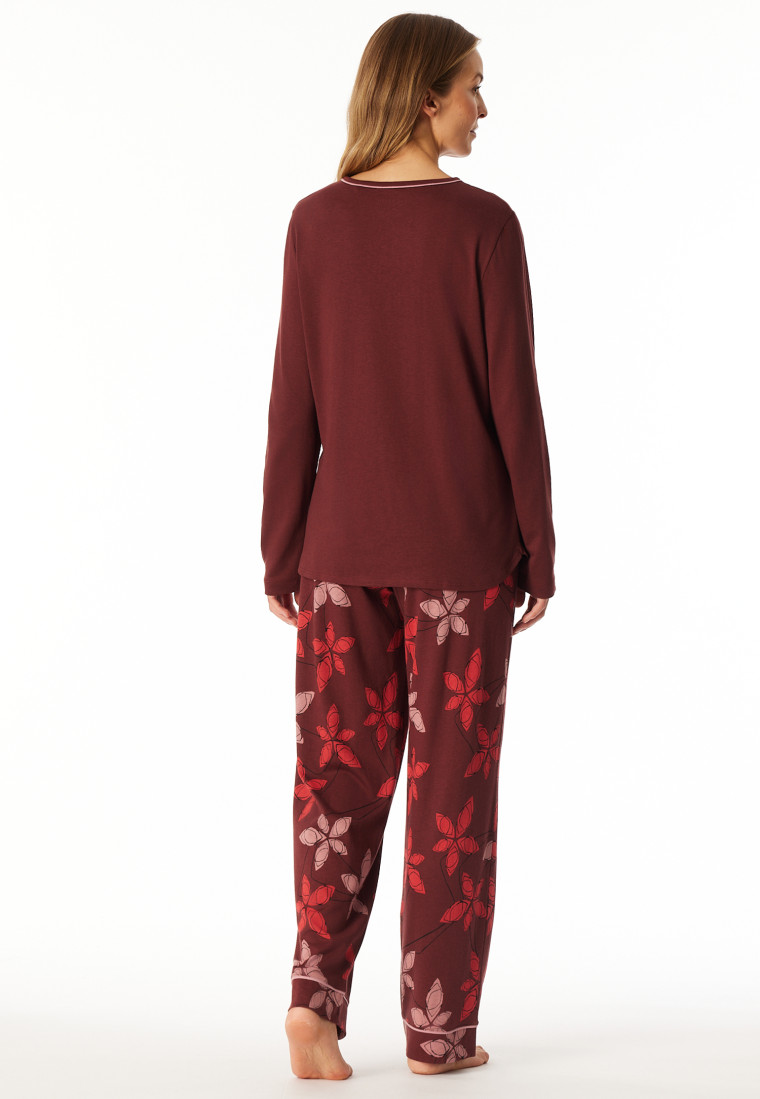Pigiama lungo floreale rosso bordò - Comfort Nightwear