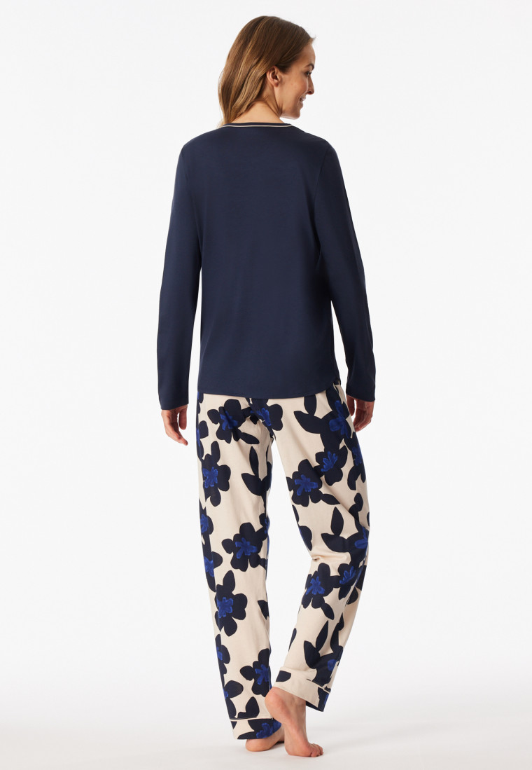 Pyjama long Fleurs bleu marine - Comfort Nightwear