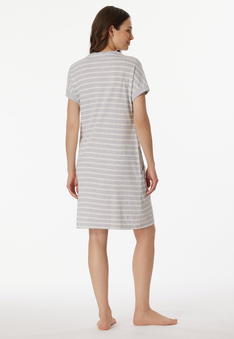 Chemise de nuit manches courtes rayures gris argenté chiné - Casual Essentials