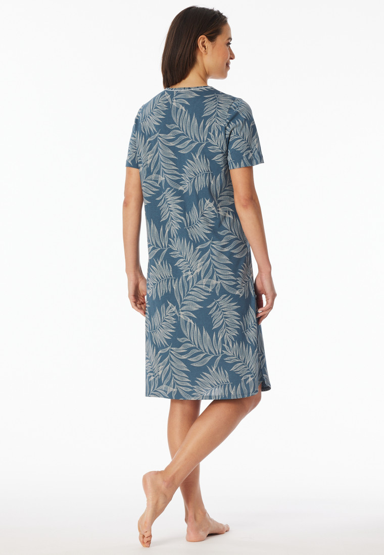 Camicia da notte a maniche corte stampa con palme blu atlantico - Comfort Nightwear