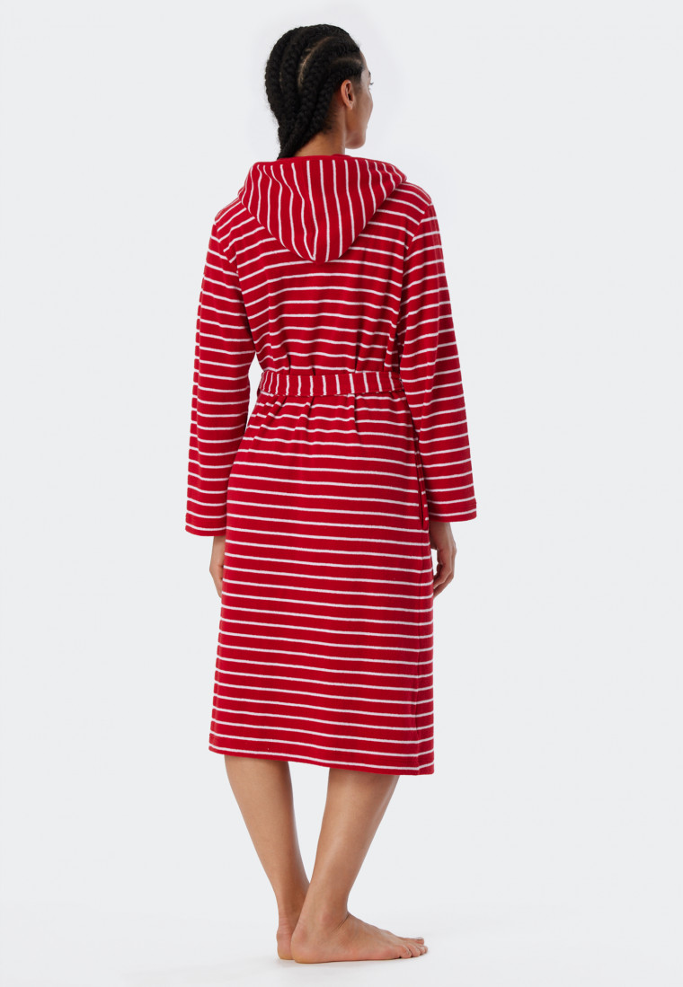 Bademantel Leichtfrottee rot gestreift - Feather Terry
