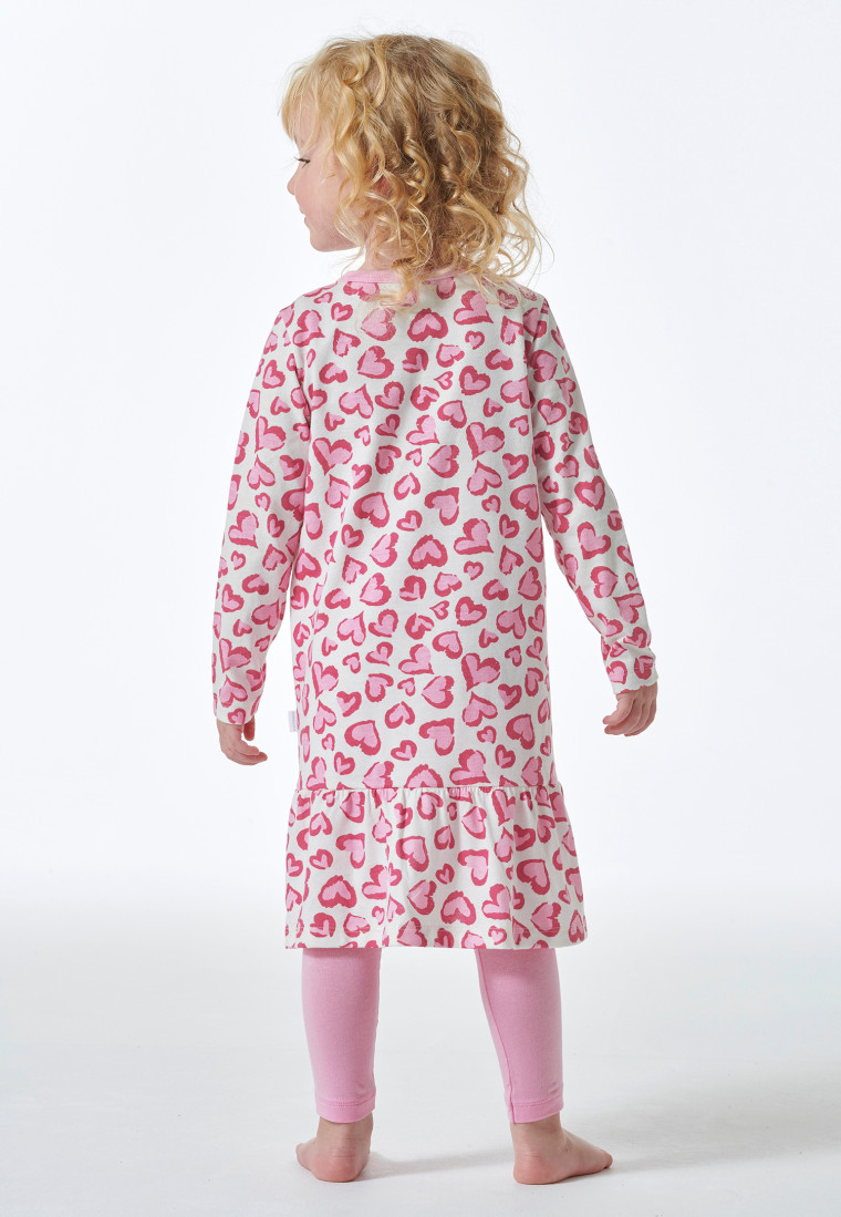 Pigiama lunghezza in Organic Cotton leggings a balze cuori rosé - Girls World