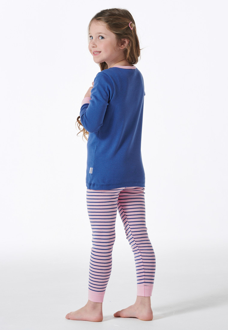 Schlafanzug lang Feinripp Panda Ringel blau - Girls World