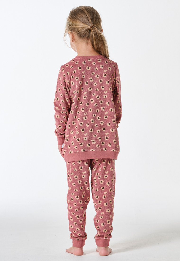 Long pyjamas terry towelling animal print dusky pink - Kids Nightwear