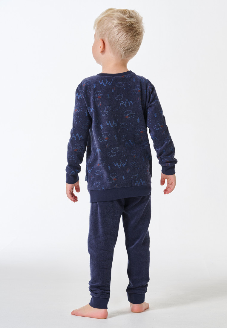 Schlafanzug lang Frottee Bündchen Eisbären dunkelblau - Kids Nightwear