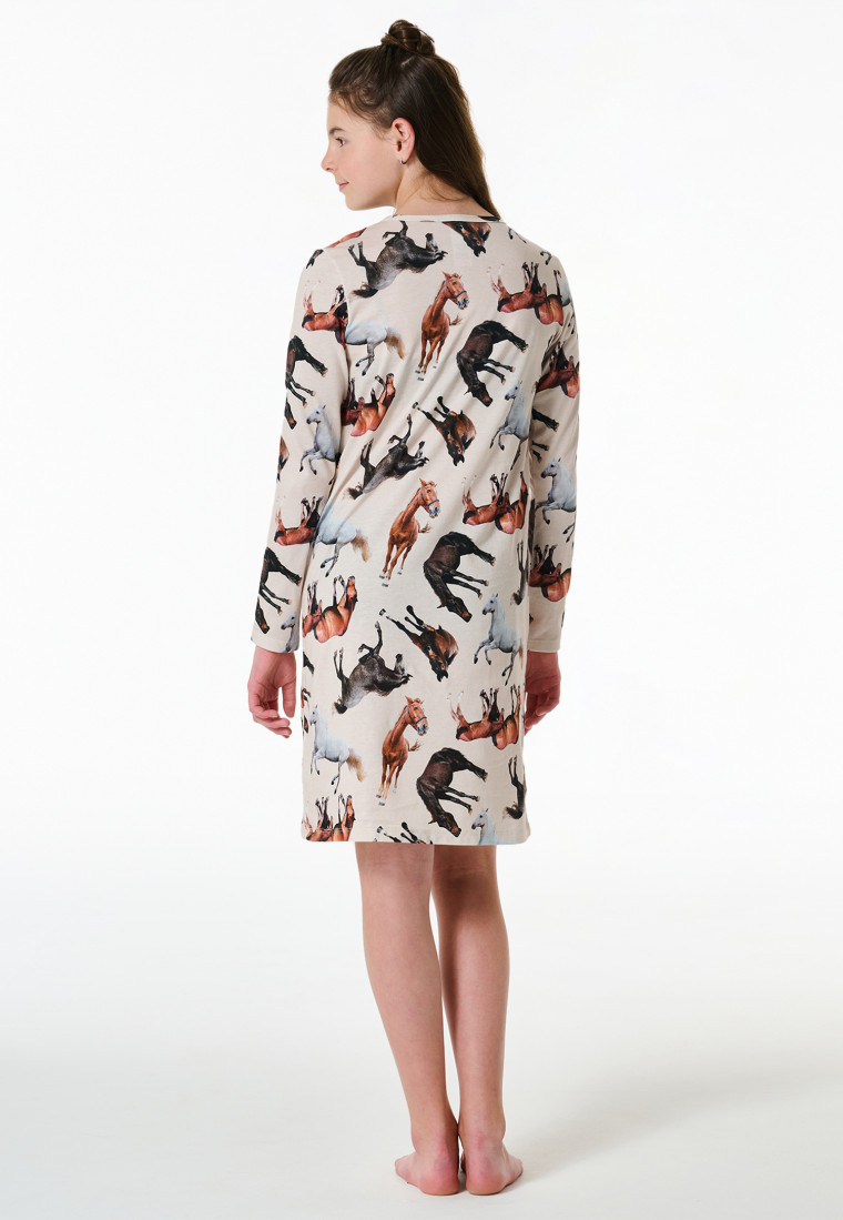 Camicia da notte manica lunga cavalli in cotone organico off-white - Horse World