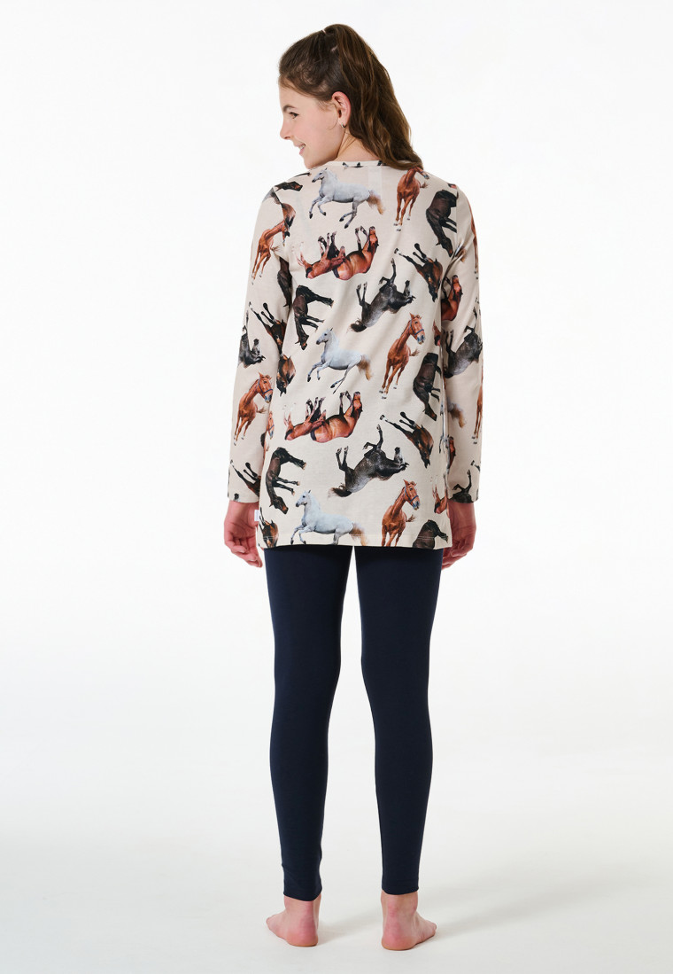 Pyjama long Coton bio leggings chevaux off-white - Horse World