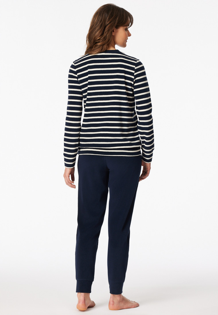 Pyjama long tissu éponge rayures bleu nuit - Casual Essentials