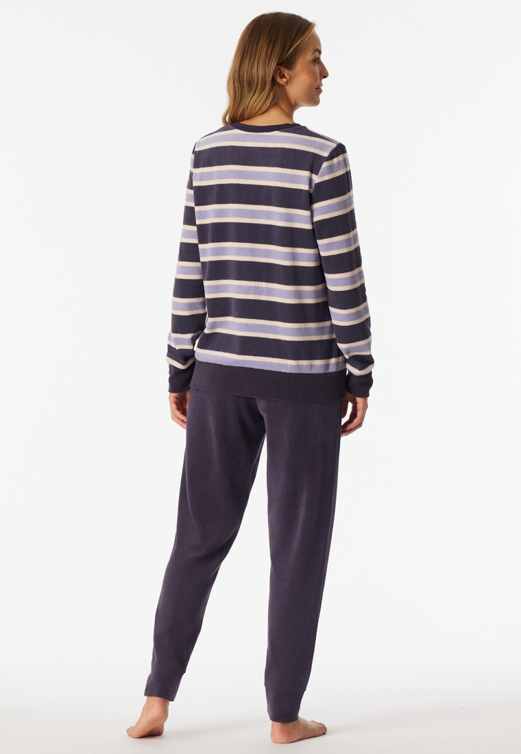Long pyjamas terry towelling striping indigo - Casual Essentials