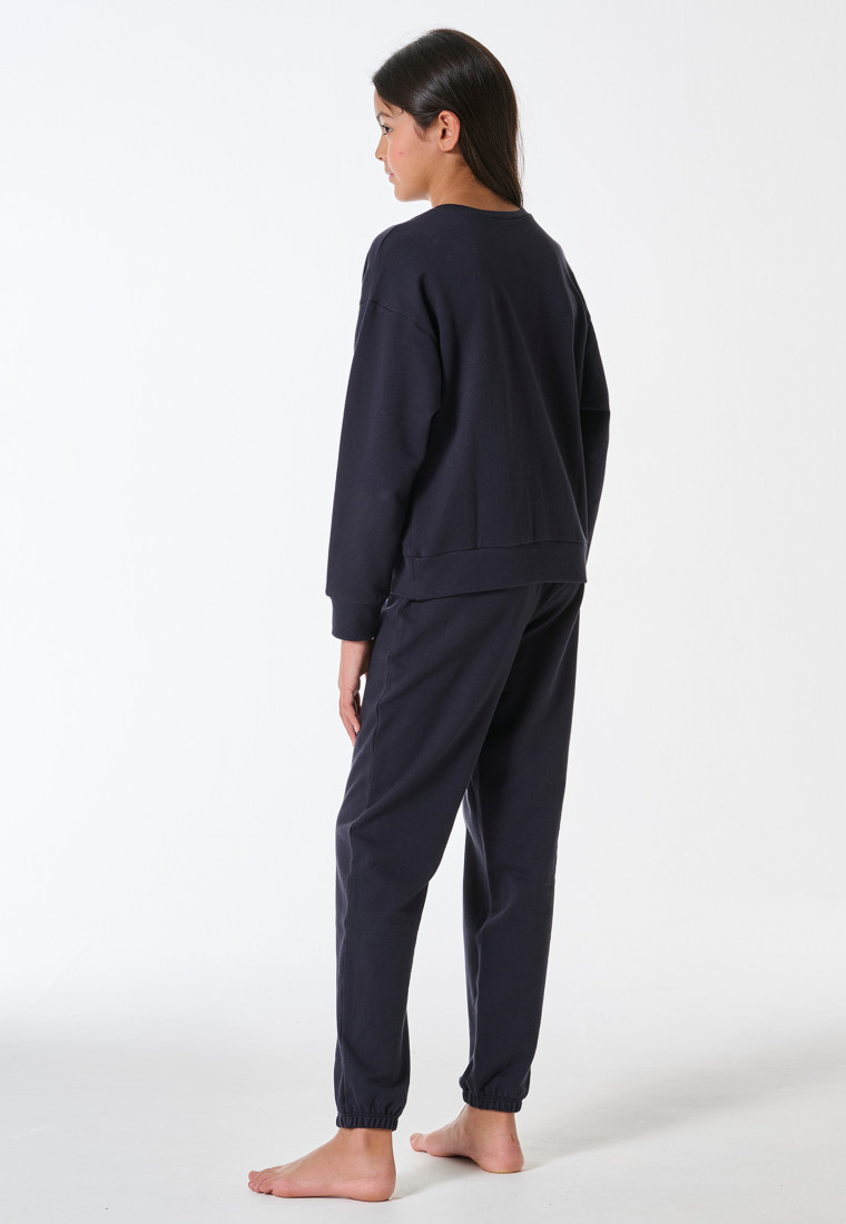 Pyjama long en sweat-shirt bleu marine à poignets - Nightwear