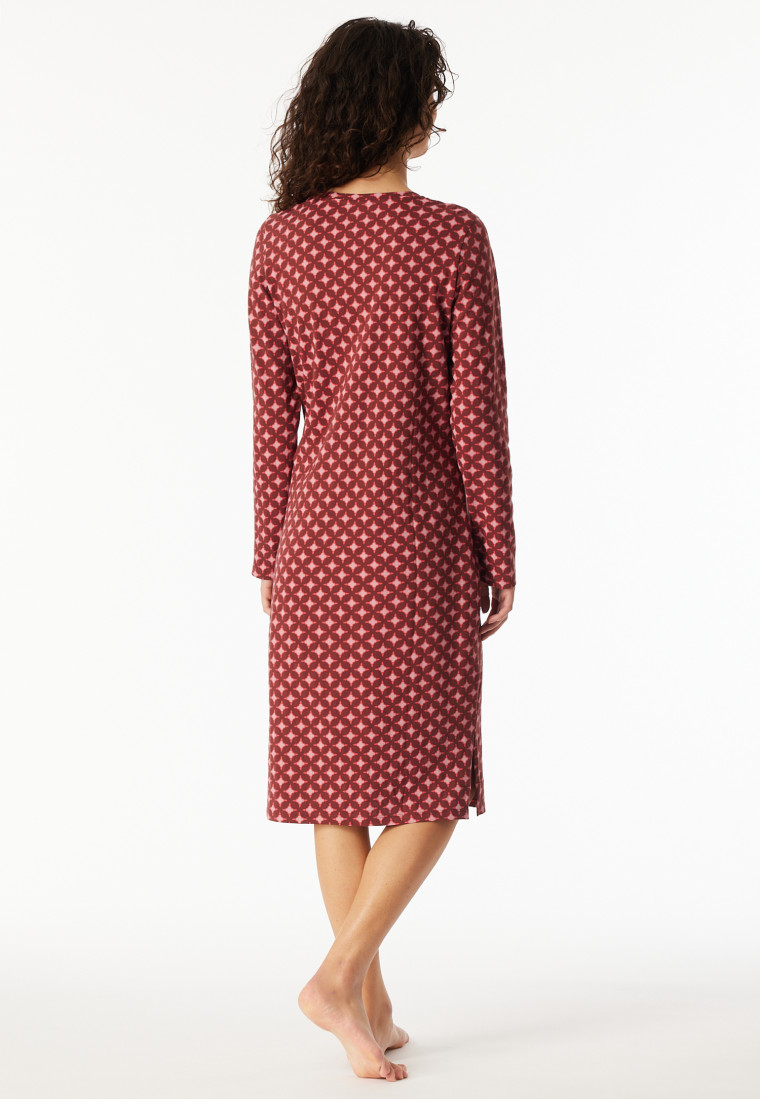 Long-sleeve sleep shirt patterned burgundy - Comfort Essentials