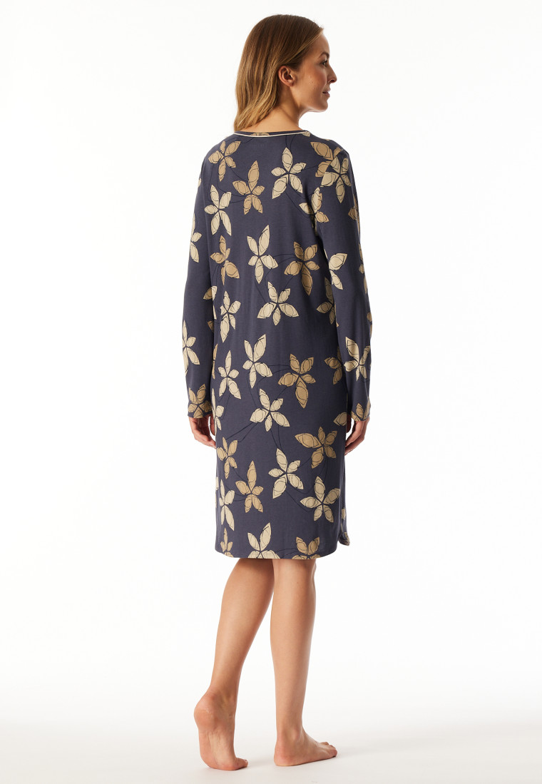 Sleep shirt long-sleeve flowers graphite - Comfort Nightwear