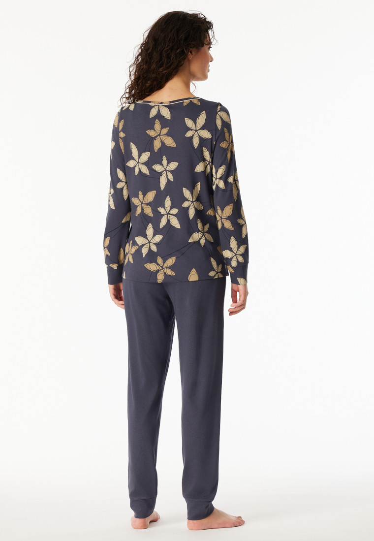Pyjama long poignet fleurs graphite - Comfort Nightwear