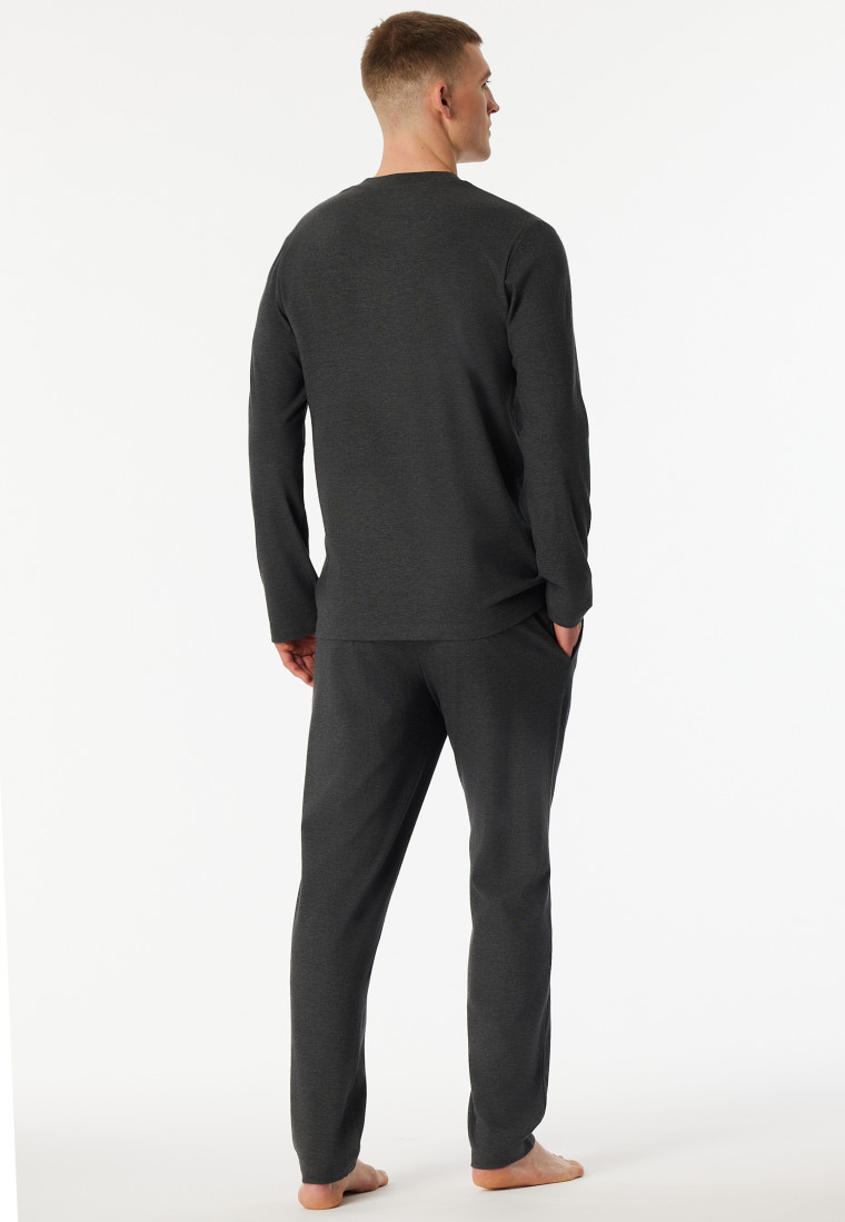 Schlafanzug lang Interlock dunkelgrau-meliert - Selected Premium Warming