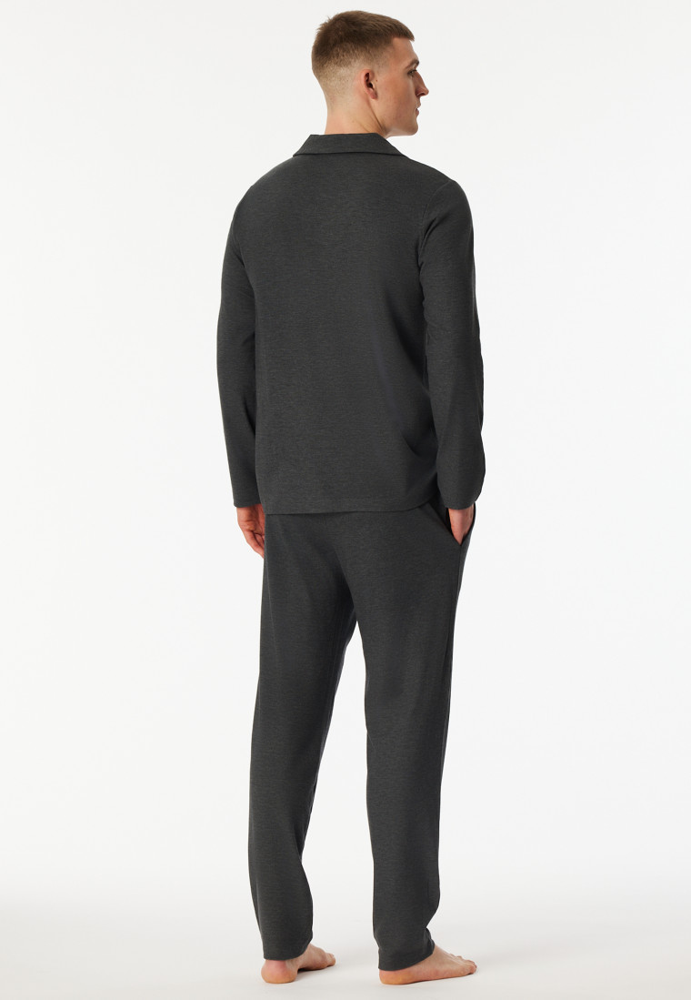 Pyjama long interlock col polo gris foncé chiné - Selected Premium Warming