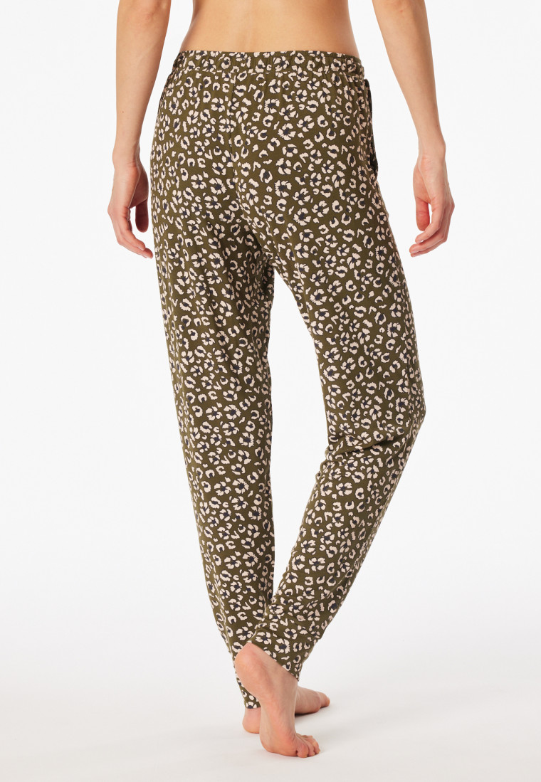 Hose lang Bündchen Blumen Leoparden oliv - Mix+Relax