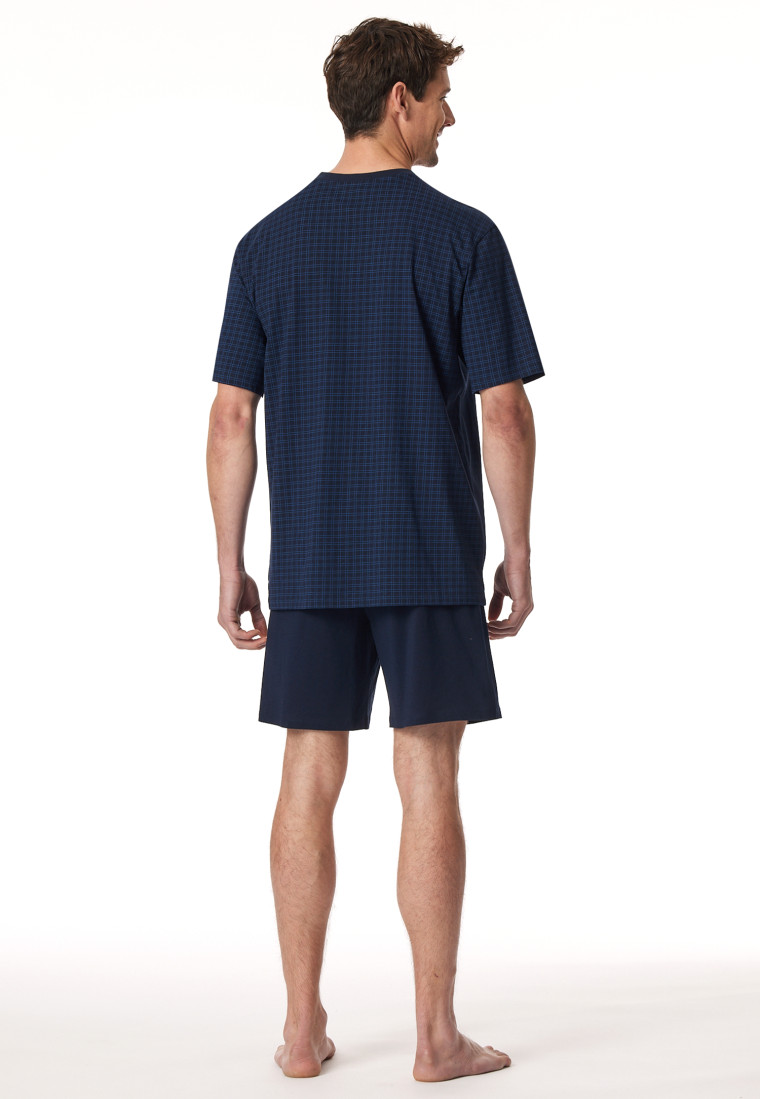 Pigiama corto a quadri blu notte - Comfort Essentials